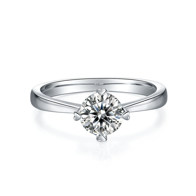 Straight arm classic four claw S925 silver plated platinum moissanite diamond women's ring 1 carat D-grade